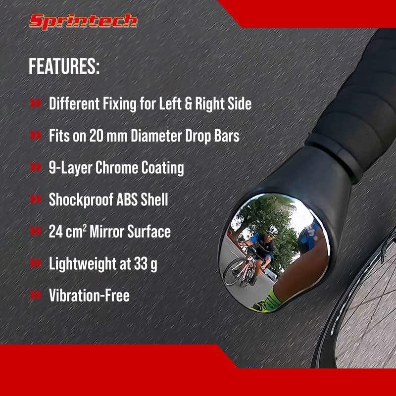 Sprintech Swiss-Made Convex Chrome-Plated Bike Mirror for Drop Bars â€“ Hand-Finished, Adjustable, Reflective Surface, Durable ABS Housing, Universal Fit for Enhanced Rear Visibility (Green, Pair) - Image 3
